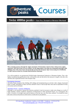 Swiss 4000M Peaks - Saas Fee, Zermatt Or Bernese Oberland