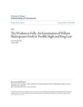 An Examination of William Shakespeare's Fools in Twelfth in Ght and King Lear Siri M