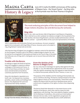 Magna Carta of Magna Carta – the ‘Great Charter’ – by King John History & Legacy at Runnymede Near the River Thames in England