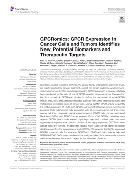 GPCR Expression in Cancer Cells and Tumors Identifies New