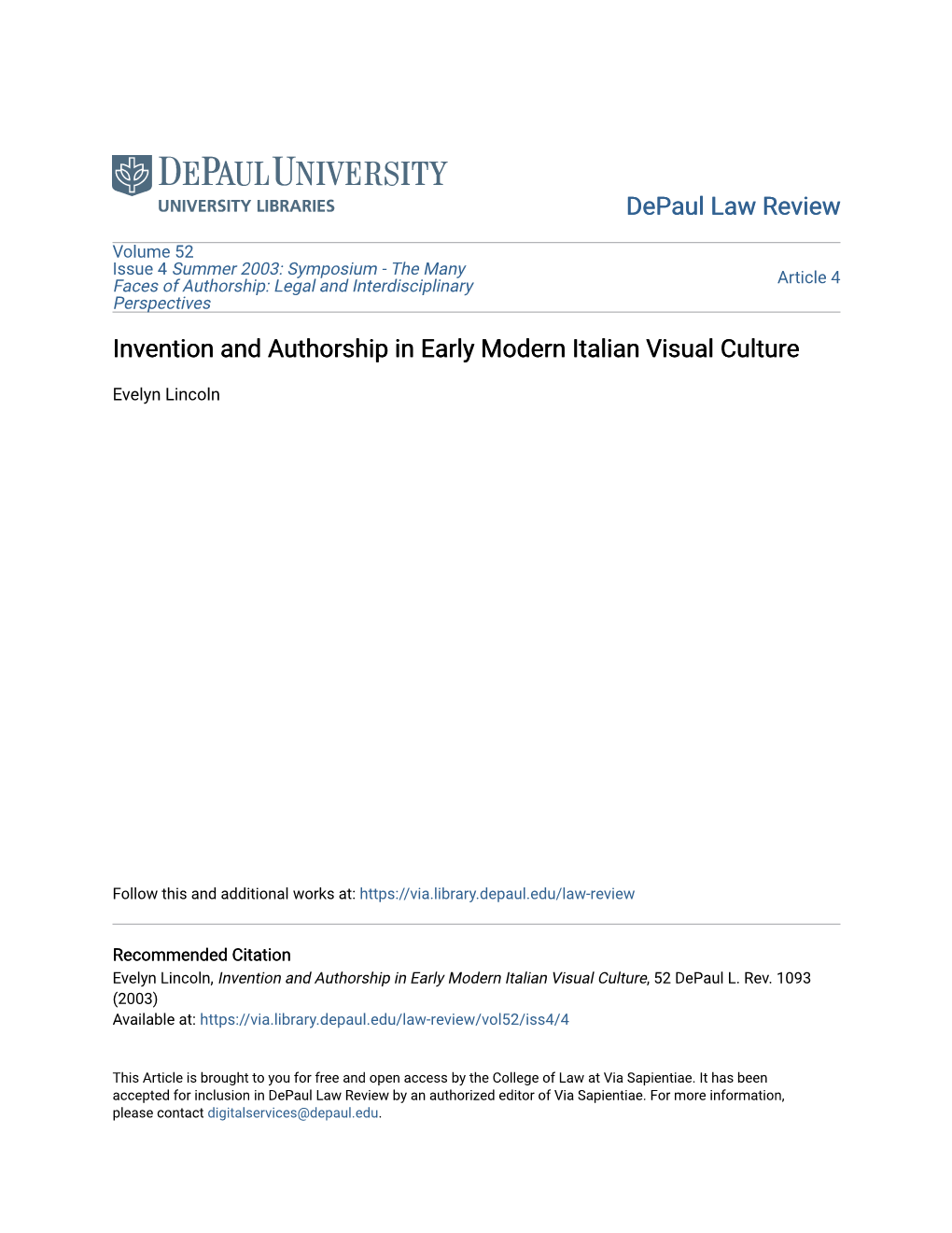 Invention and Authorship in Early Modern Italian Visual Culture