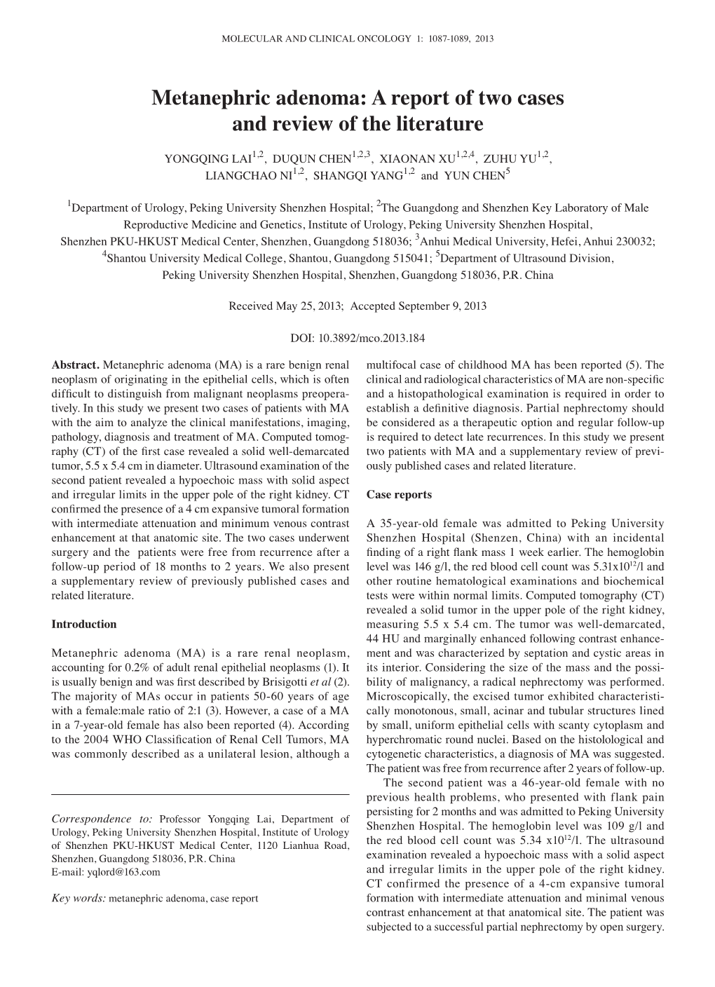 Metanephric Adenoma: a Report of Two Cases and Review of the Literature