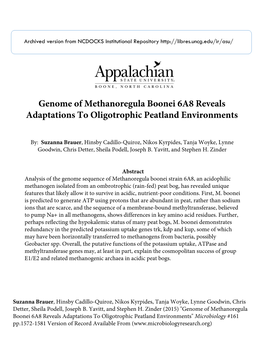 Genome of Methanoregula Boonei 6A8 Reveals Adaptations to Oligotrophic Peatland Environments