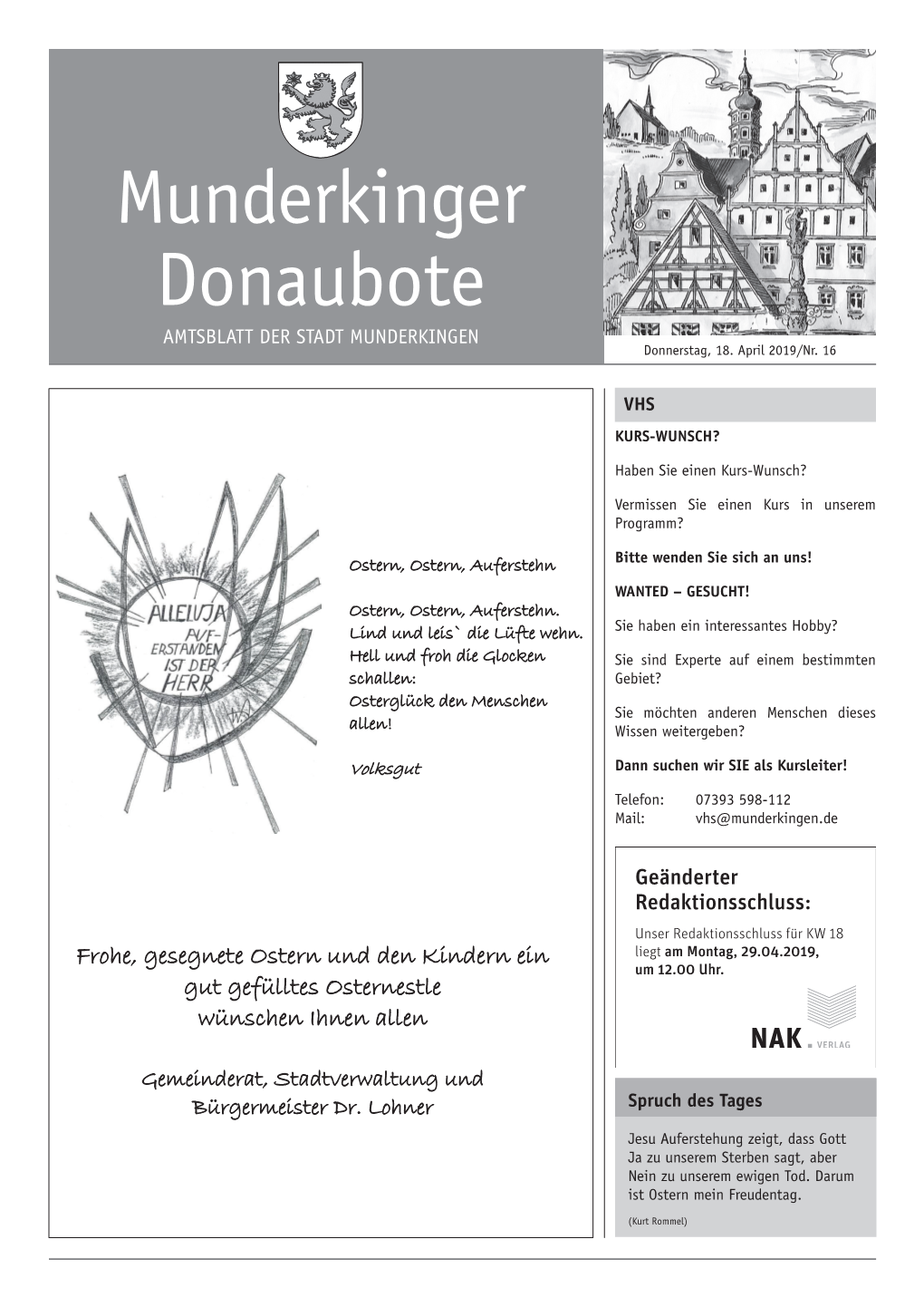 Munderkinger Donaubote AMTSBLATT DER STADT MUNDERKINGEN Donnerstag,Freitag, 19