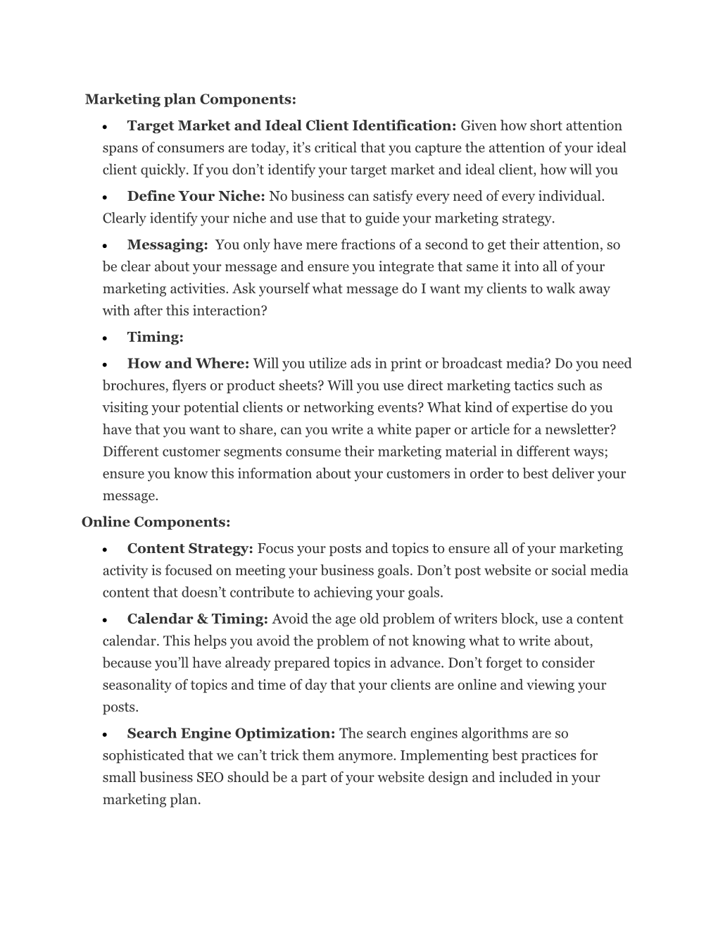 Marketing Plan Components