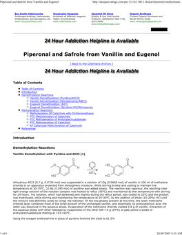 Piperonal and Safrole from Vanillin and Eugenol