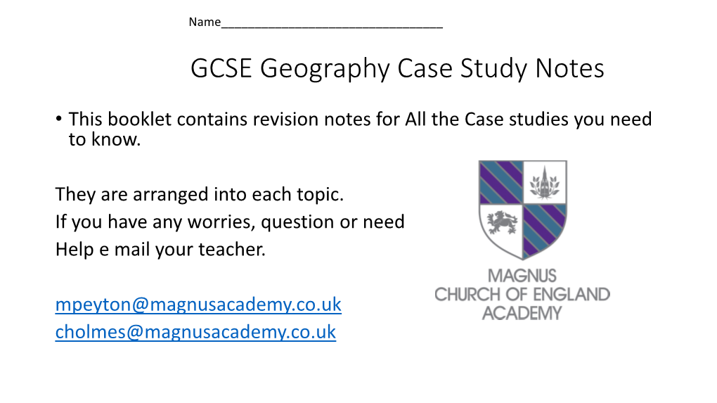 GCSE Geography Case Study Notes