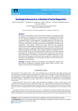 Sociological Research As a Mesthod of Social Diagnostics