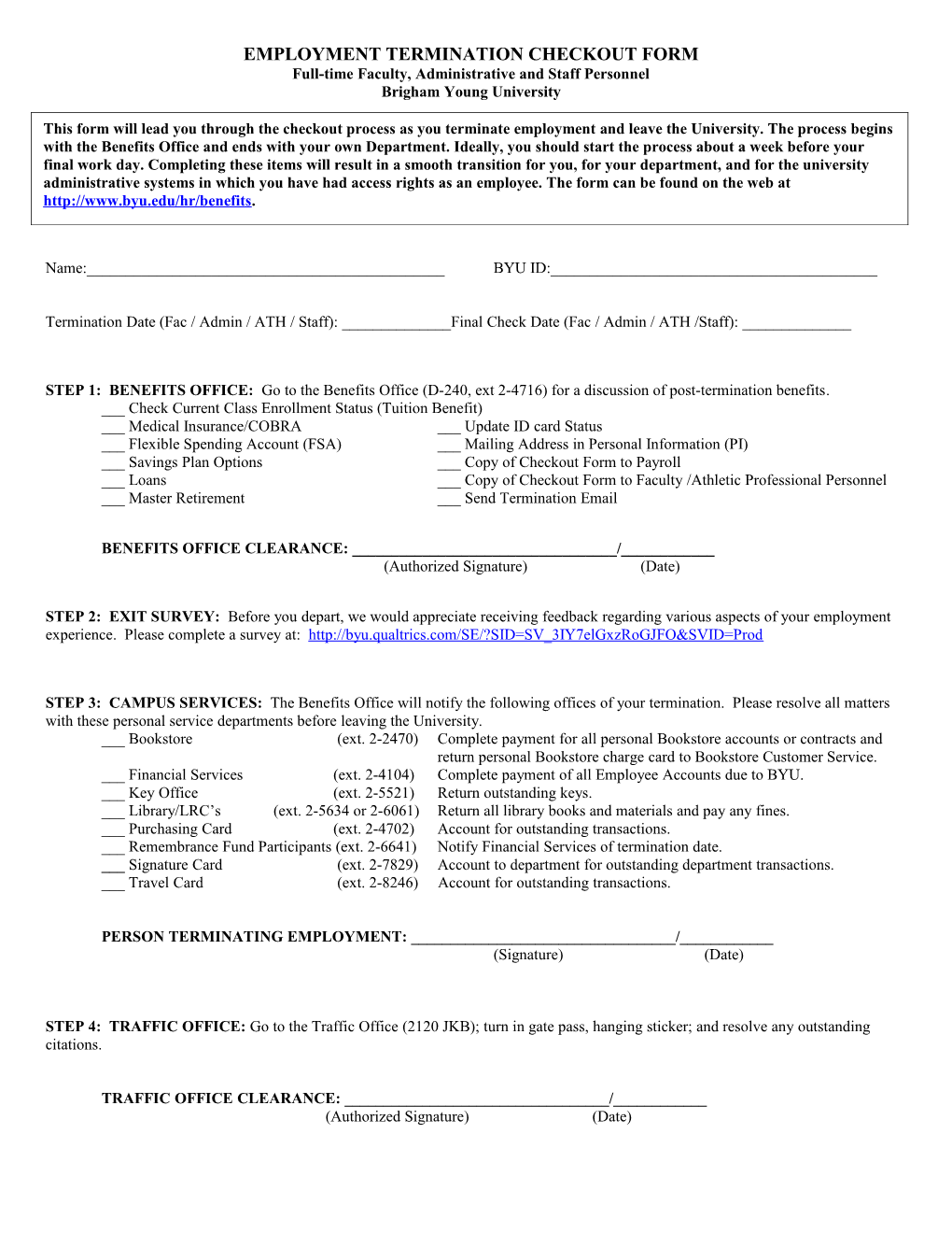 Employment Termination Checkout Form