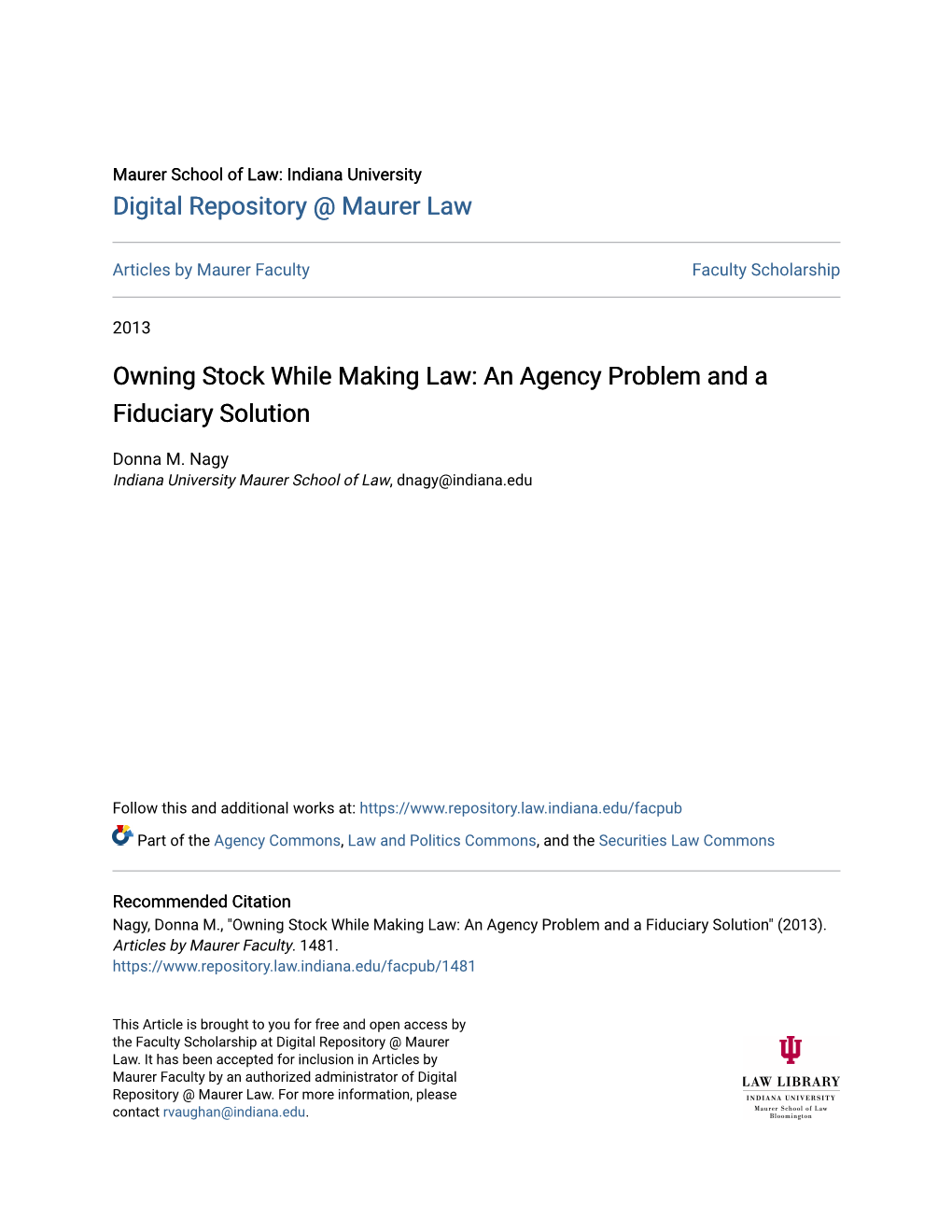 Owning Stock While Making Law: an Agency Problem and a Fiduciary Solution