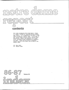 Notre Dame Report 16:Index