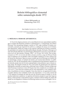 Boletín Bibliográfico Elemental Sobre Samanología Desde 1972