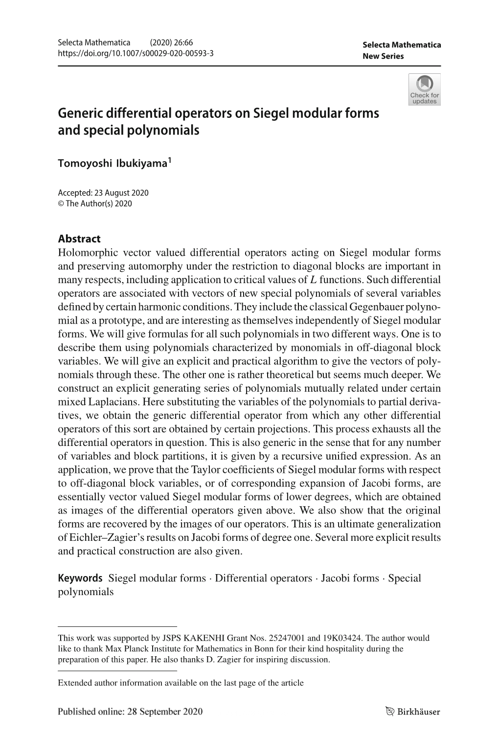 Generic Differential Operators on Siegel Modular Forms and Special Polynomials