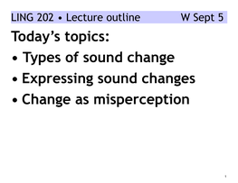 Types of Sound Change: Lenition and Fortition • Two Terms Often Encountered in Discussions of Sound Change - Lenition = ‘Weakening’ - Fortition = ‘Strengthening’