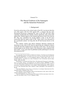 The Shared Tradition of the Septuagint and the Samaritan Pentateuch
