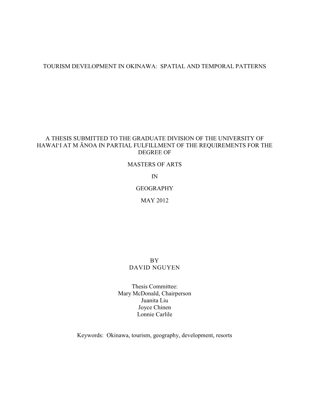 Tourism Development in Okinawa: Spatial and Temporal Patterns