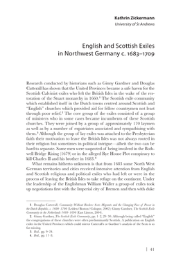 English and Scottish Exiles in Northwest Germany C. 1683–1709