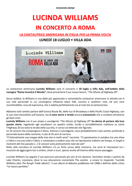 Com Stampa LUCINDA WILLIAMS ROMA