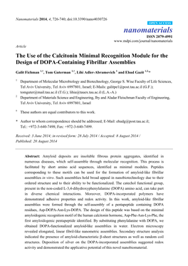 The Use of the Calcitonin Minimal Recognition Module for the Design of DOPA-Containing Fibrillar Assemblies