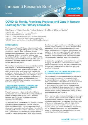 COVID-19: Trends, Promising Practices and Gaps in Remote Learning for Pre-Primary Education