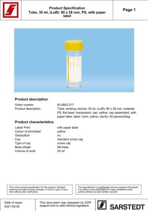 (Lxø): 80 X 28 Mm, PS, with Paper Label Product Description