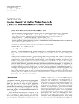 Species Diversity of Shallow Water Zoanthids (Cnidaria: Anthozoa: Hexacorallia) in Florida