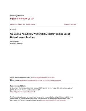 We Can Lie About How We Met: MSM Identity on Geo-Social Networking Applications