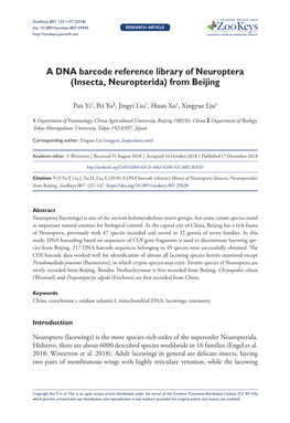 A DNA Barcode Reference Library of Neuroptera (Insecta, Neuropterida) from Beijing