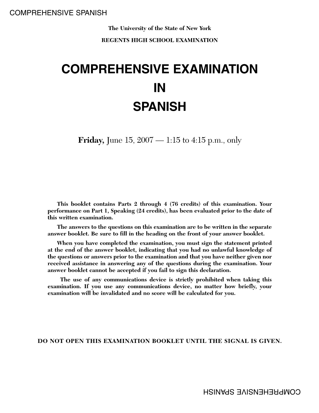 Comprehensive Examination in Spanish