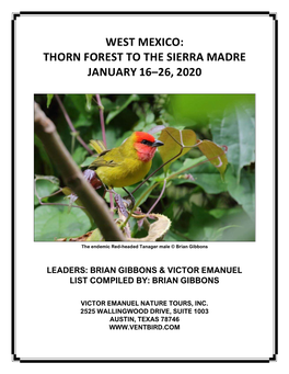 West Mexico: Thorn Forest to the Sierra Madre January 16–26, 2020