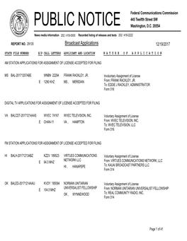 Broadcast Applications 12/19/2017