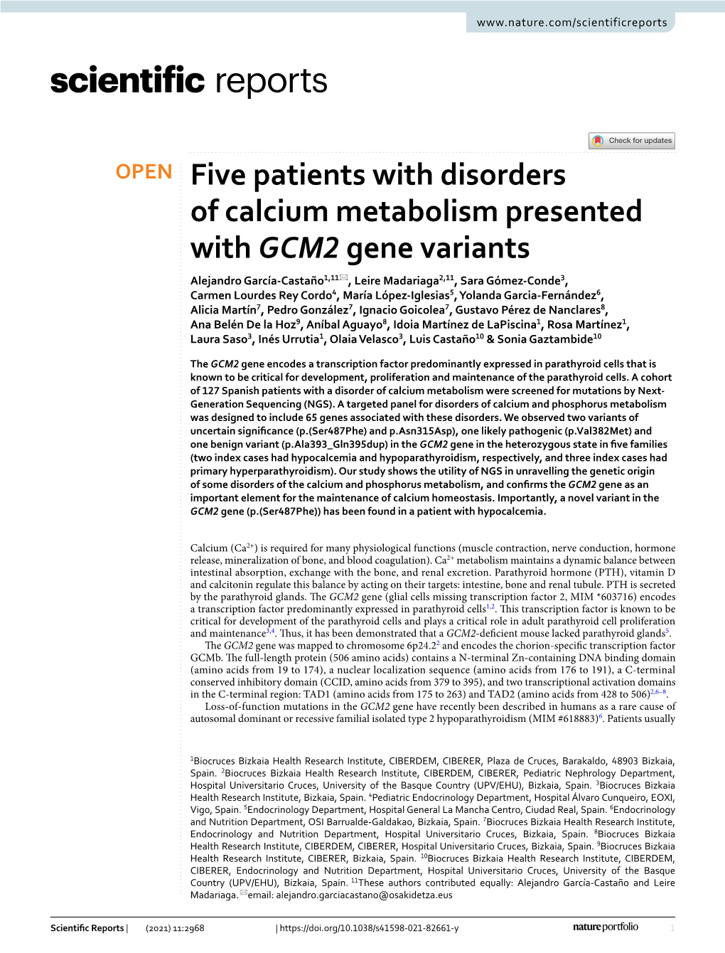 Five Patients with Disorders of Calcium Metabolism Presented with GCM2