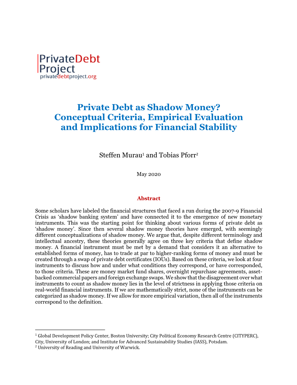 Private Debt As Shadow Money? Conceptual Criteria, Empirical Evaluation and Implications for Financial Stability