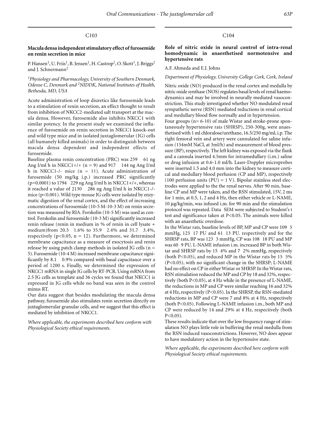 The Juxtaglomerular Cell 63P C103 Macula Densa Independent