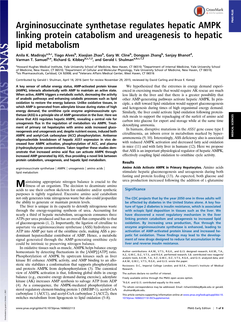 Argininosuccinate Synthetase Regulates Hepatic AMPK Linking