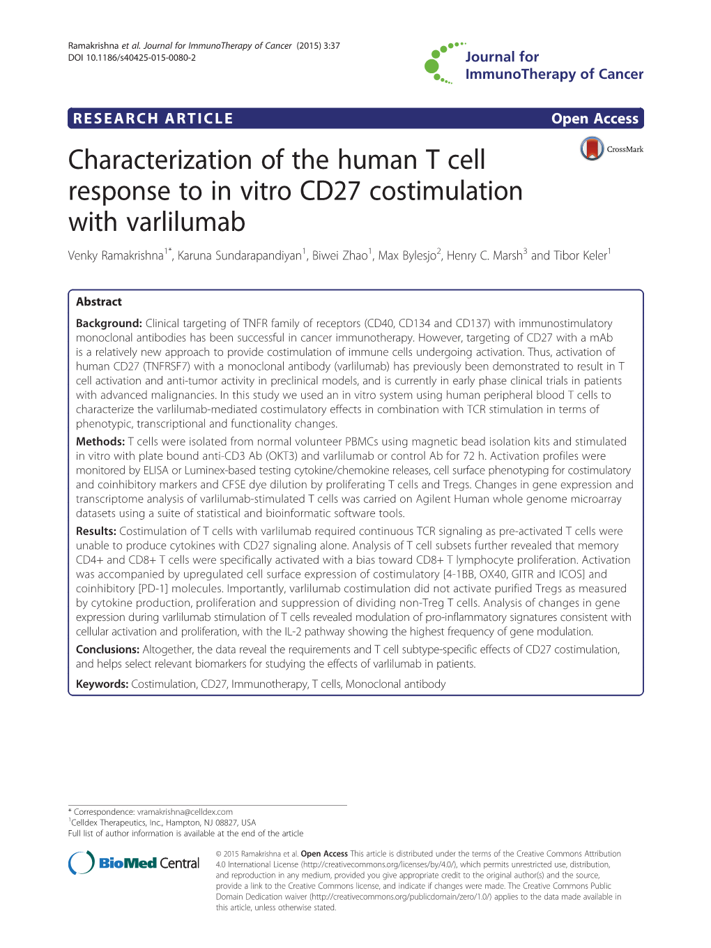 Characterization of the Human T Cell Response to in Vitro CD27