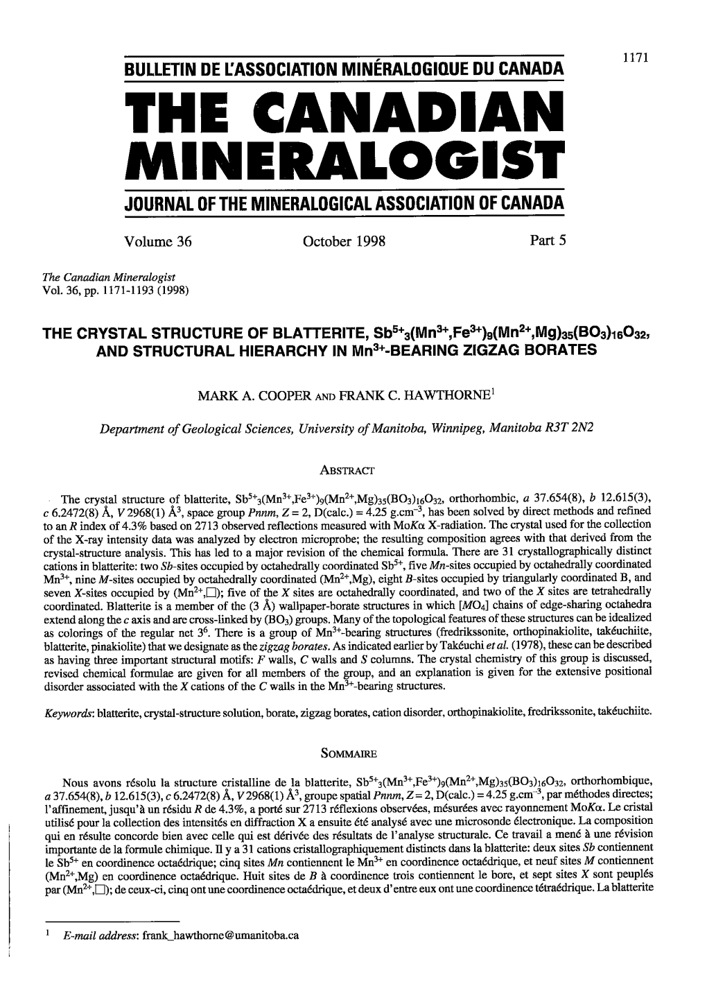 Rhe CANADIAN Mineralootgt JOURNATOF the MINERATOGIGAT ASSOCIATION OFCANADA