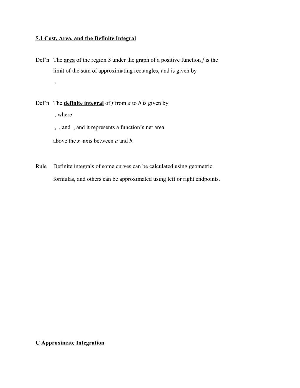 5.1 Cost, Area, and the Definite Integral