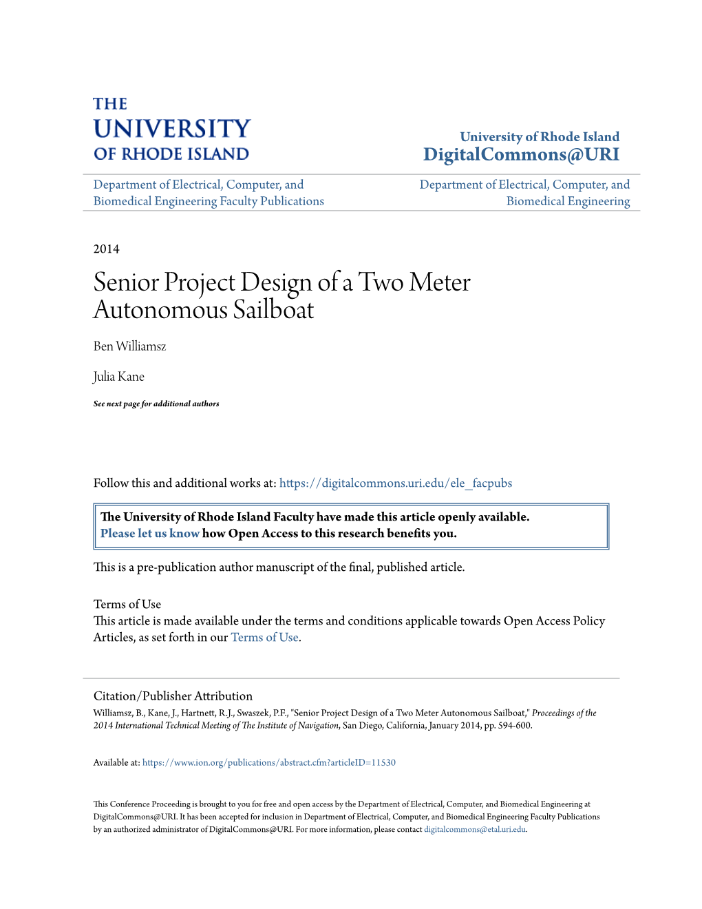 Senior Project Design of a Two Meter Autonomous Sailboat Ben Williamsz