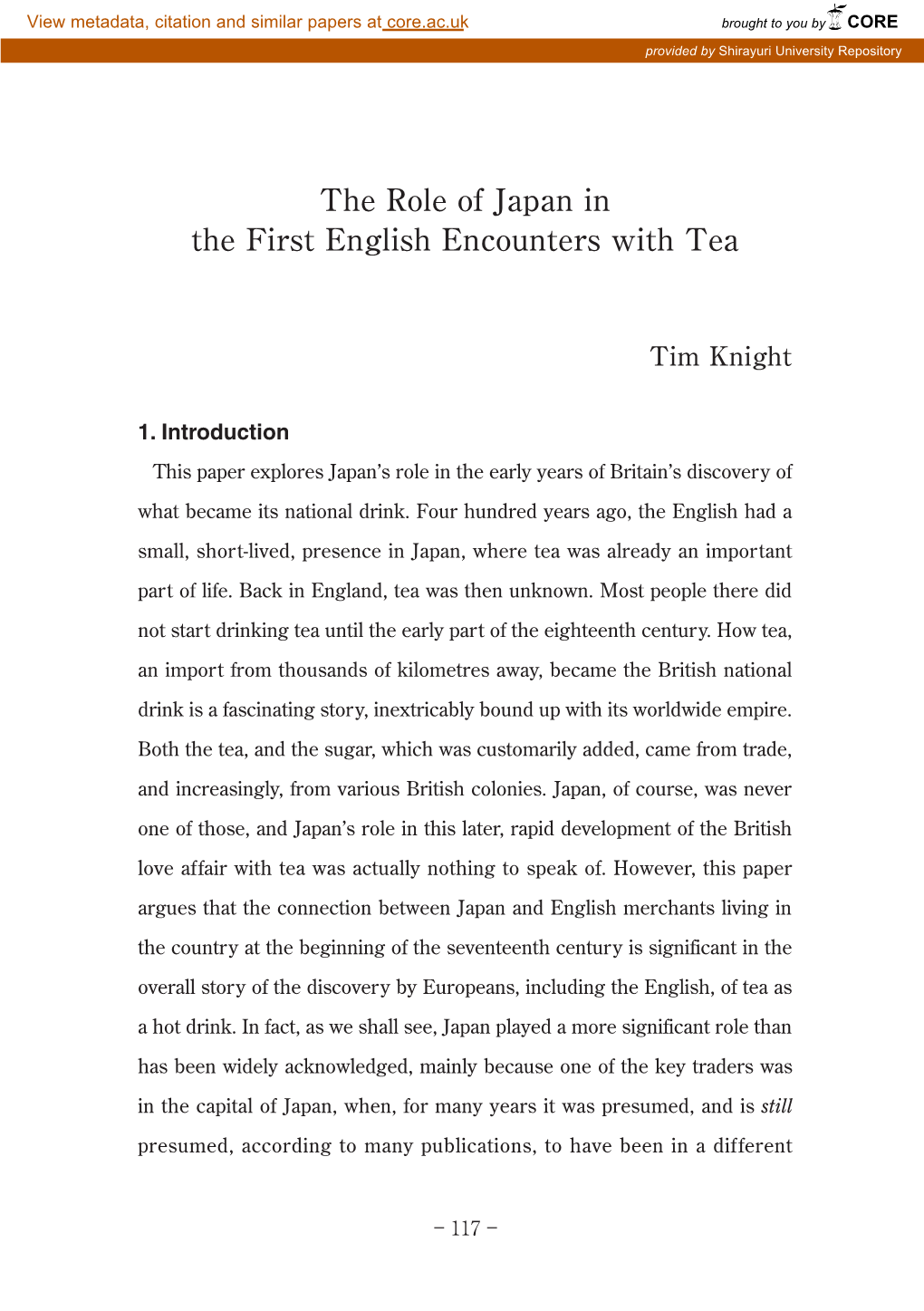 The Role of Japan in the First English Encounters with Tea