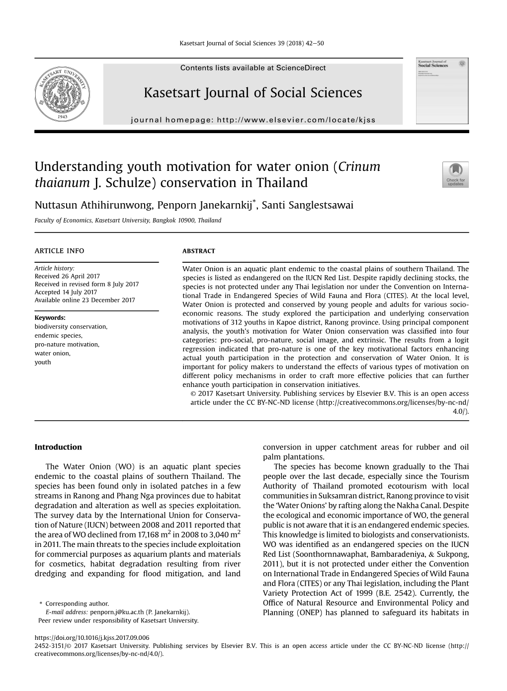 Crinum Thaianum J. Schulze) Conservation in Thailand
