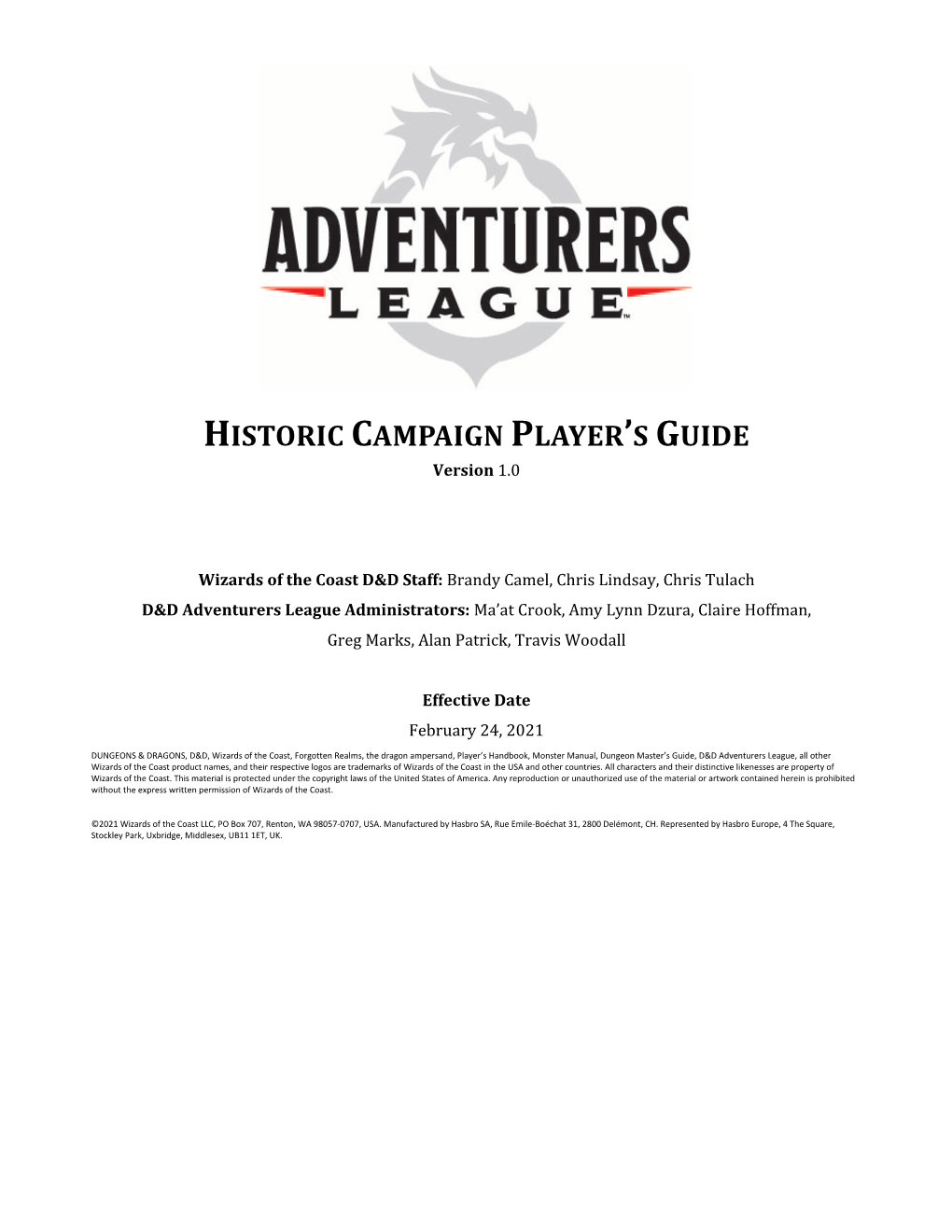 Historic Campaign Player's Guide