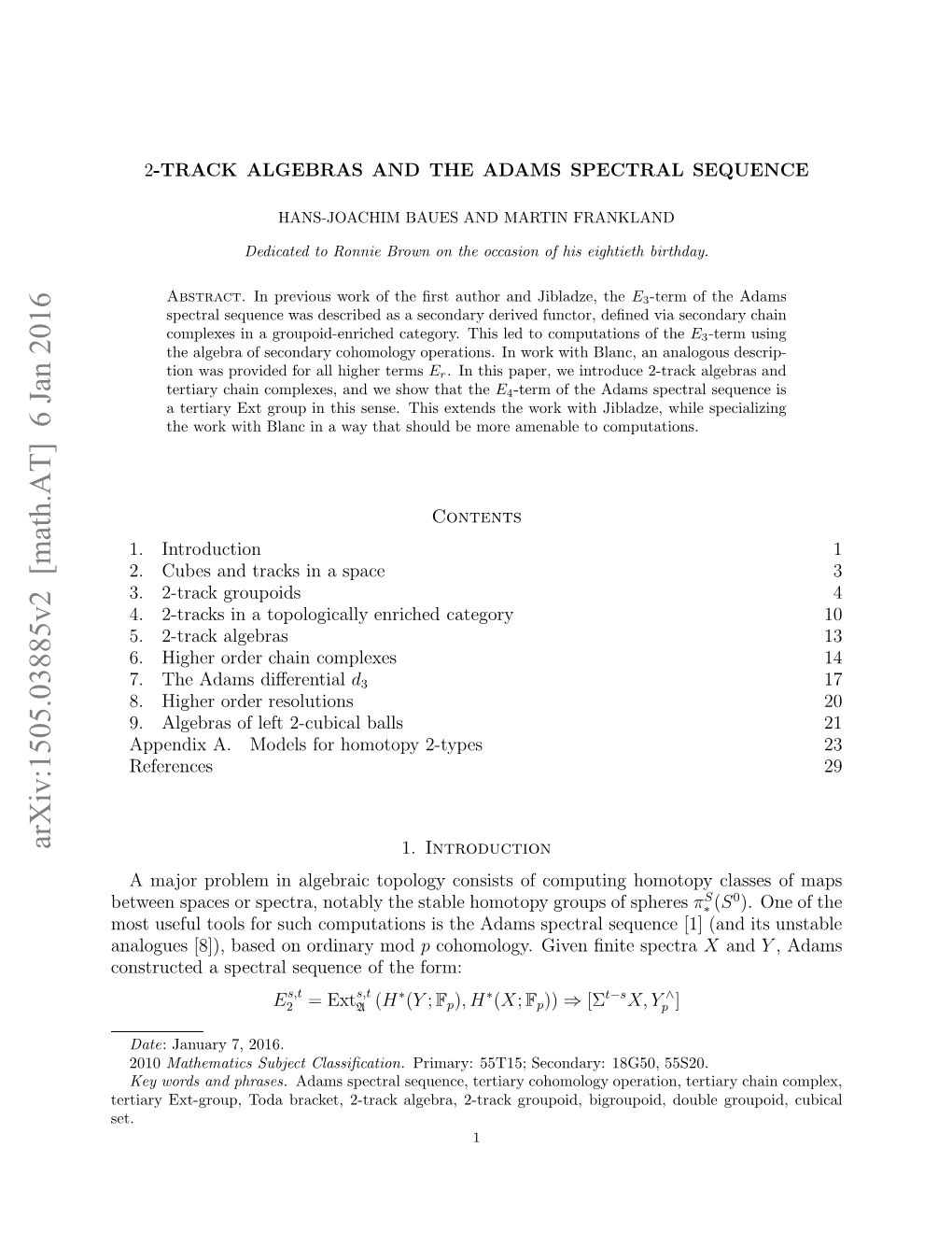 2-Track Algebras and the Adams Spectral Sequence 3