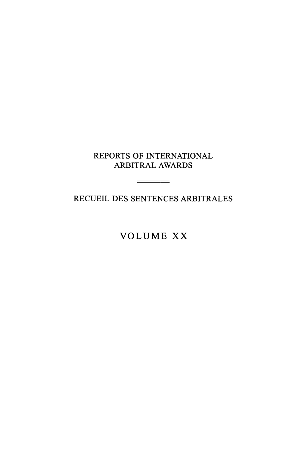 Volume XX — Reports of International Arbitral Awards