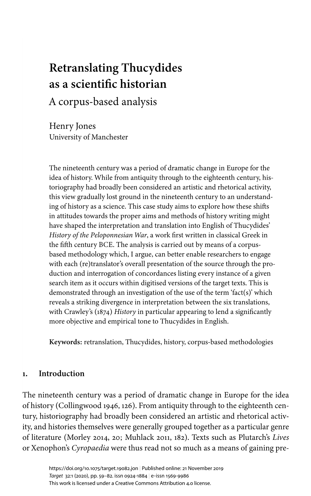 Jones: Retranslating Thucydides As a Scientific Historian