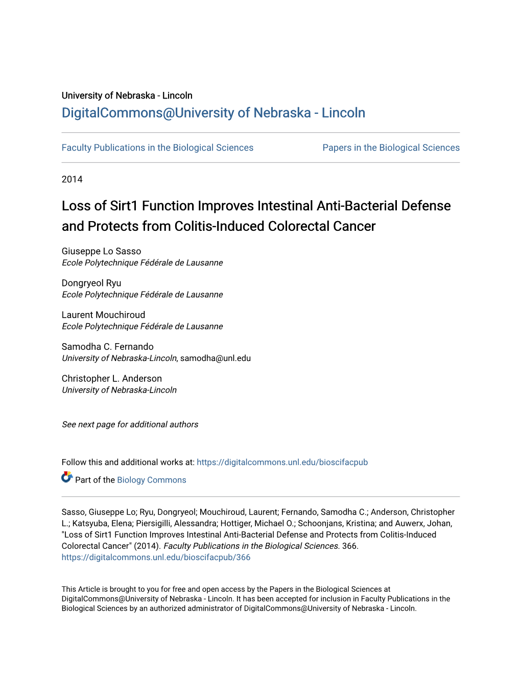 Loss of Sirt1 Function Improves Intestinal Anti-Bacterial Defense and Protects from Colitis-Induced Colorectal Cancer