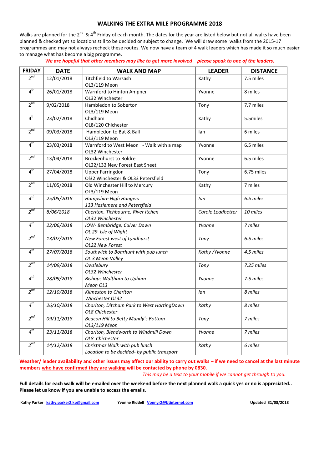 Walking the Extra Mile Programme 2018 Date Walk