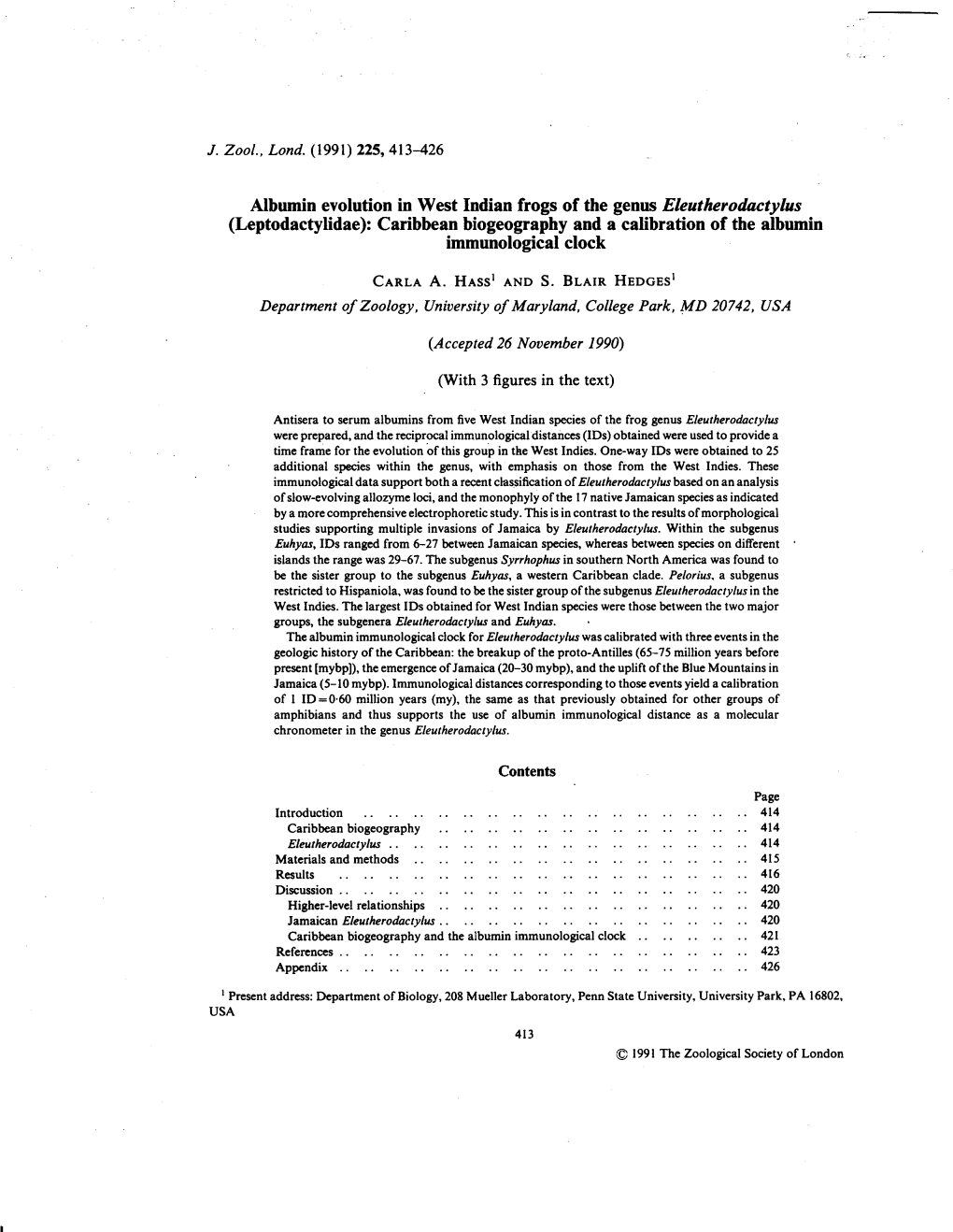 Albumin Evolution in West Indian Frogs of the Genus Eleutherodactylus (Leptodactylidae): Caribbean Biogeography and a Calibration of the Albumin Immunological Clock