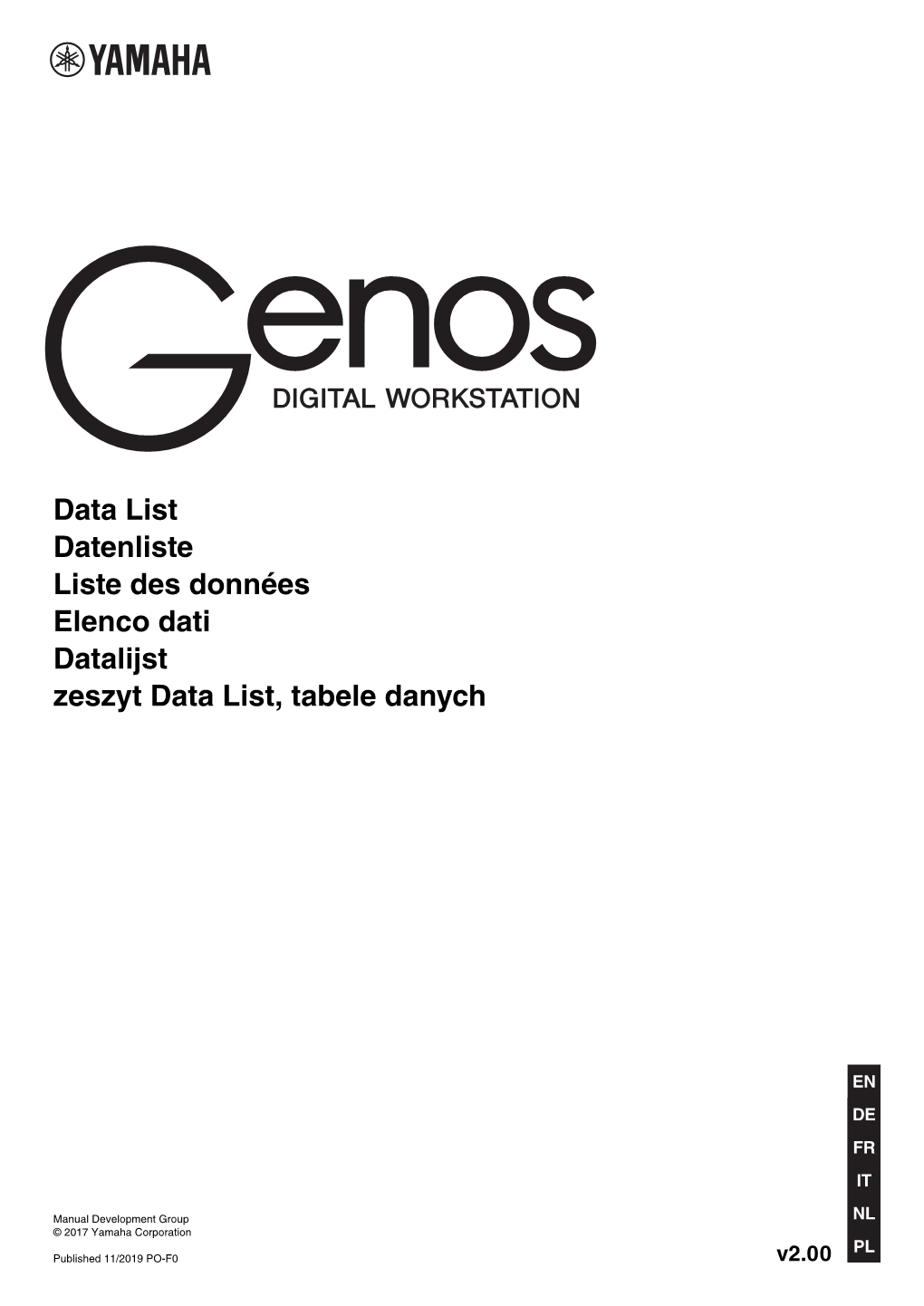 Genos Data List Voice List / Voice-Liste / Liste Des Voix / Elenco Delle Voci / Voice-Lijst / Lista Brzmień