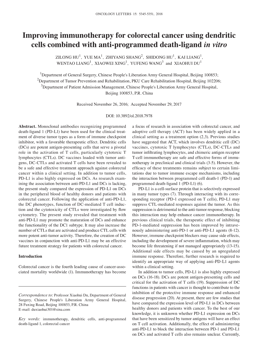 Improving Immunotherapy for Colorectal Cancer Using Dendritic Cells Combined with Anti-Programmed Death-Ligand in Vitro